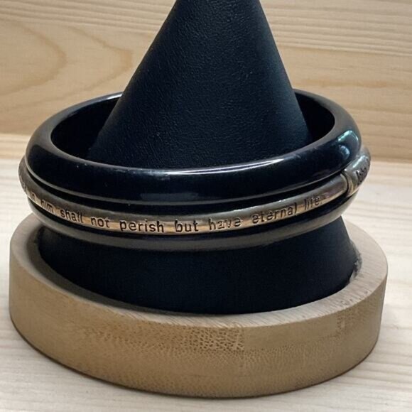 Metal C-Ring, Black with Stainless Steel Band John 3:16 Religious Engraving - Picture 5 of 6